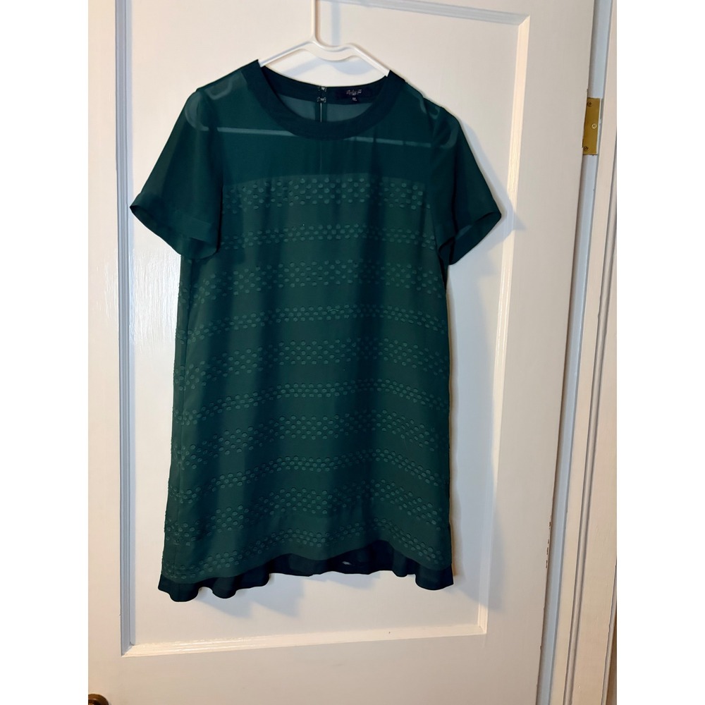 Madewell  Mini Dress Tunic Womens Green Swiss‎ Dot Sheer Yoke Shift Dress XS